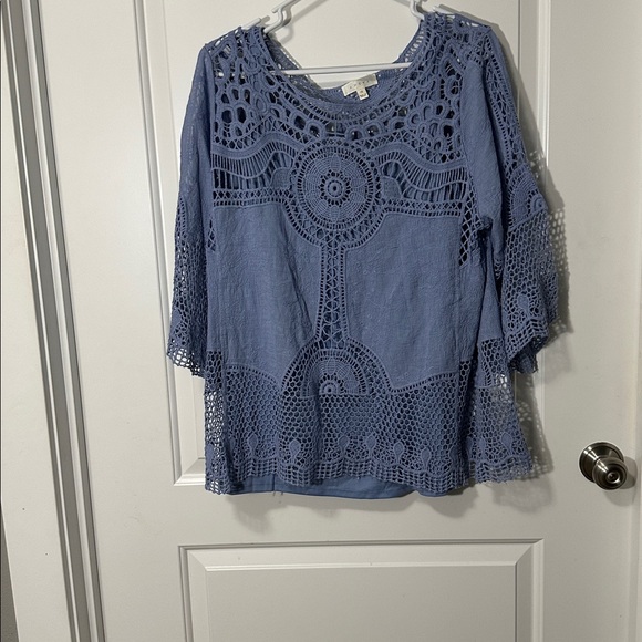 Adiva Tops - Adiva Light Blue Crochet Women's Blouse Size 1X